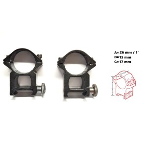 Coppia anelli ø 26 mm / 1"  H 17 mm per basi Weaver