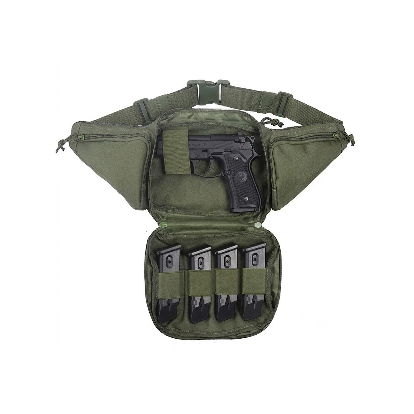 Marsupio verde  in cordura con fondina Interna per Beretta 92 / 98 / PX4 / APX   Glock 19 / 17 / 43 / 45