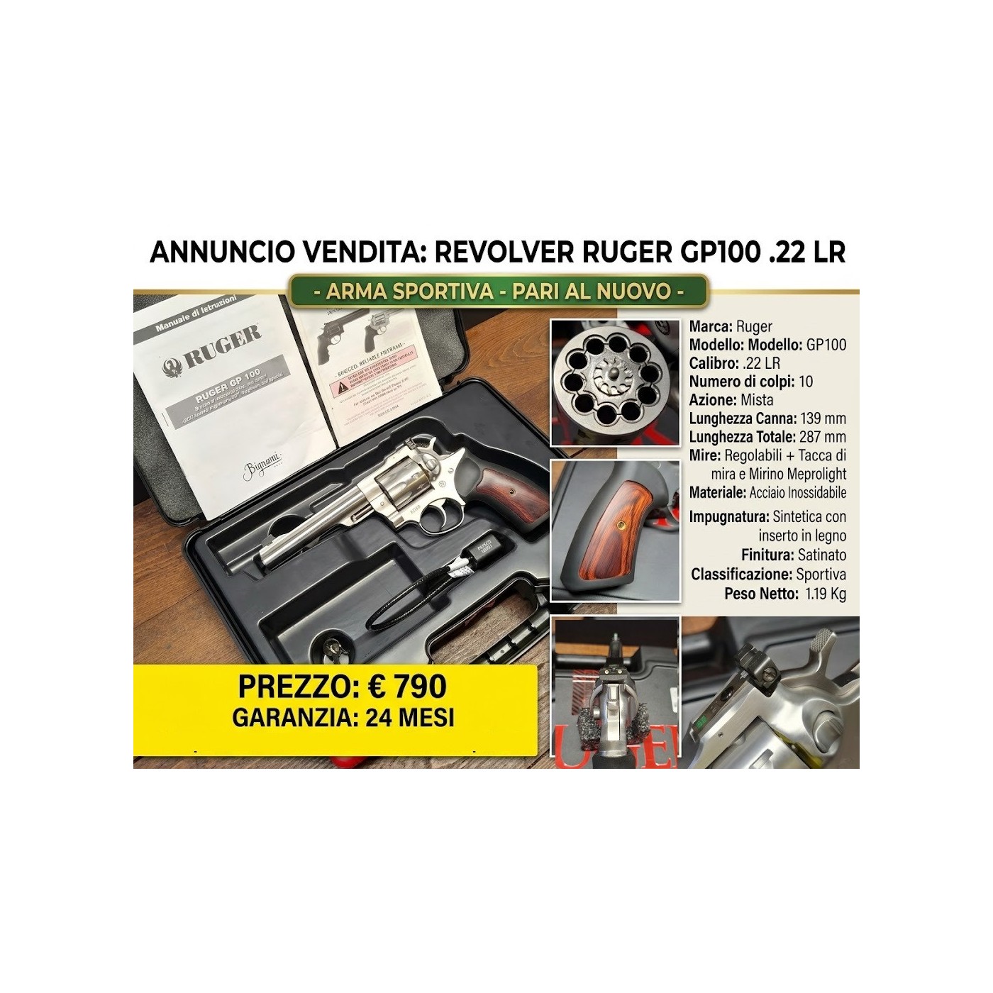 Ruger GP 100 canna da 4" in 22LR