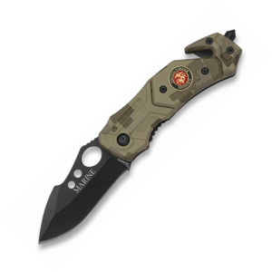 Coltello MARINES apertura assistita, taglia cintura di sicurezza e rompi in vetro Cm 6 cm