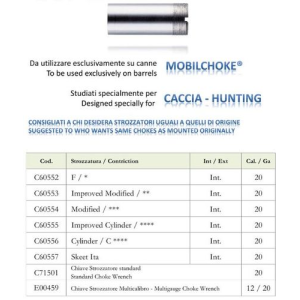 BERETTA  CAL 20 *** MOBILCHOKE INTERNO - IC- STROZZATORE